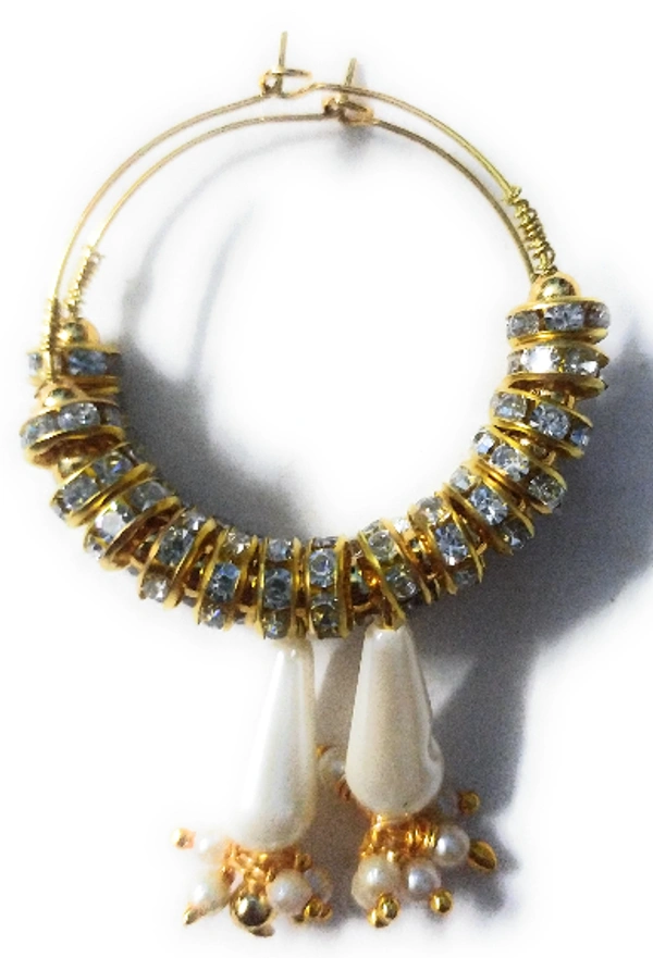 NIBRAS Rhinestone Spacers Beads White TearDrop Hoop Earrings - B09JH8JJLS, 7gm, 6.5cm x 4cm x 1cm